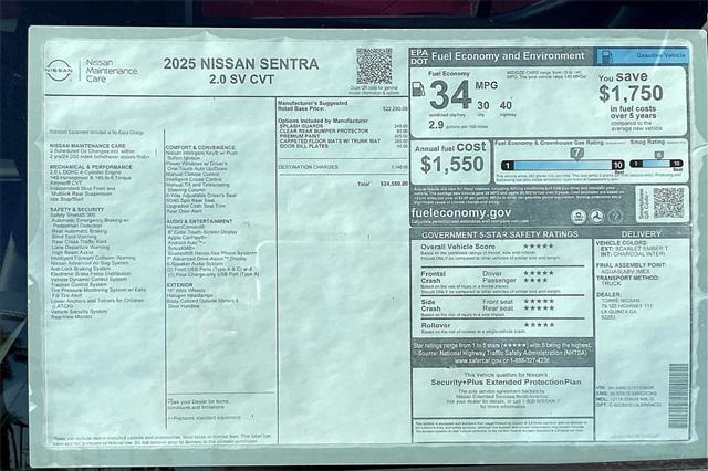 new 2025 Nissan Sentra car, priced at $24,550