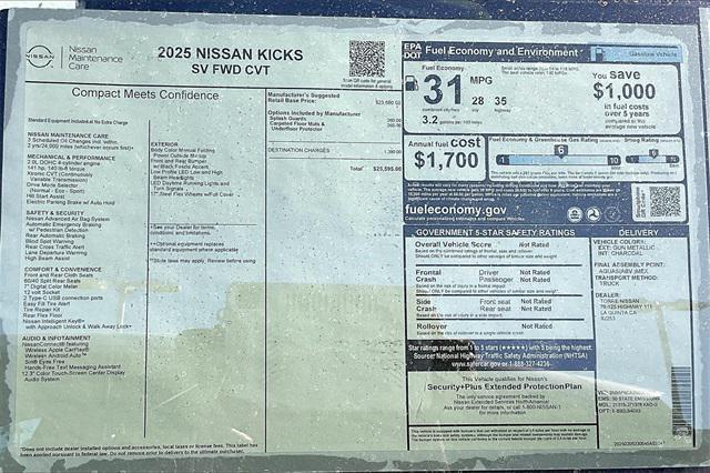 new 2025 Nissan Kicks car, priced at $25,595