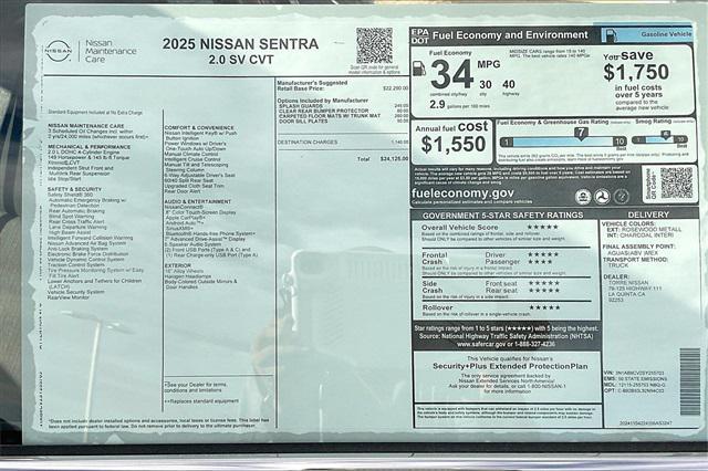 new 2025 Nissan Sentra car, priced at $24,125