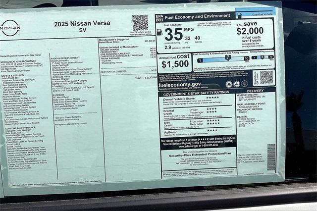 new 2025 Nissan Versa car, priced at $22,835