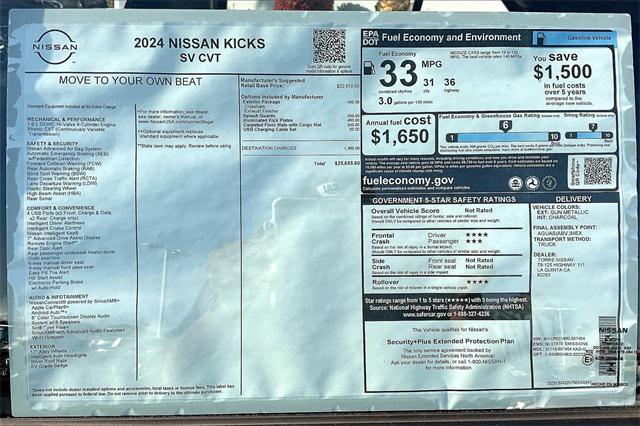 new 2024 Nissan Kicks car, priced at $25,655