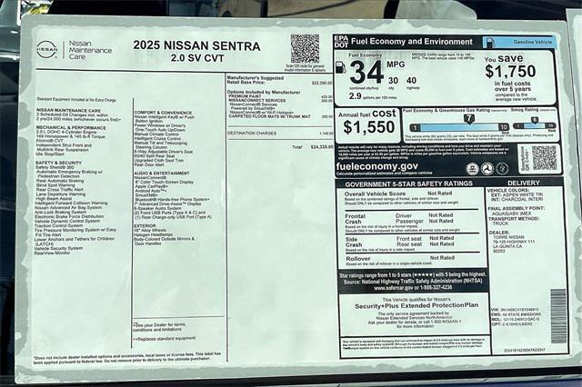 new 2025 Nissan Sentra car, priced at $24,335