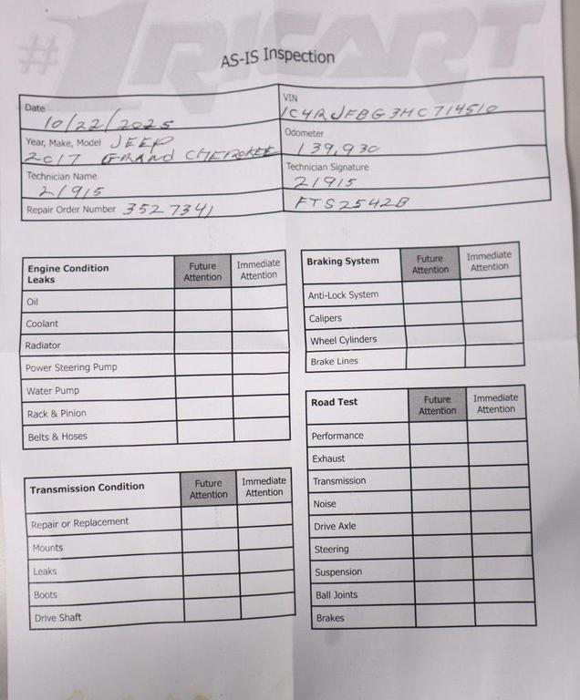 used 2017 Jeep Grand Cherokee car, priced at $13,389