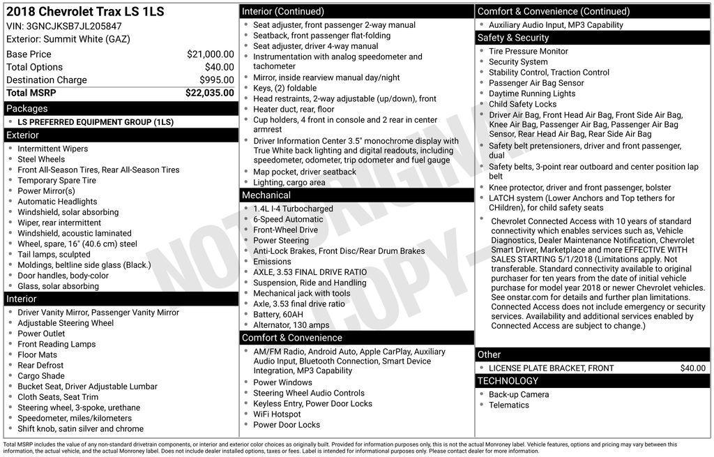 used 2018 Chevrolet Trax car, priced at $10,995