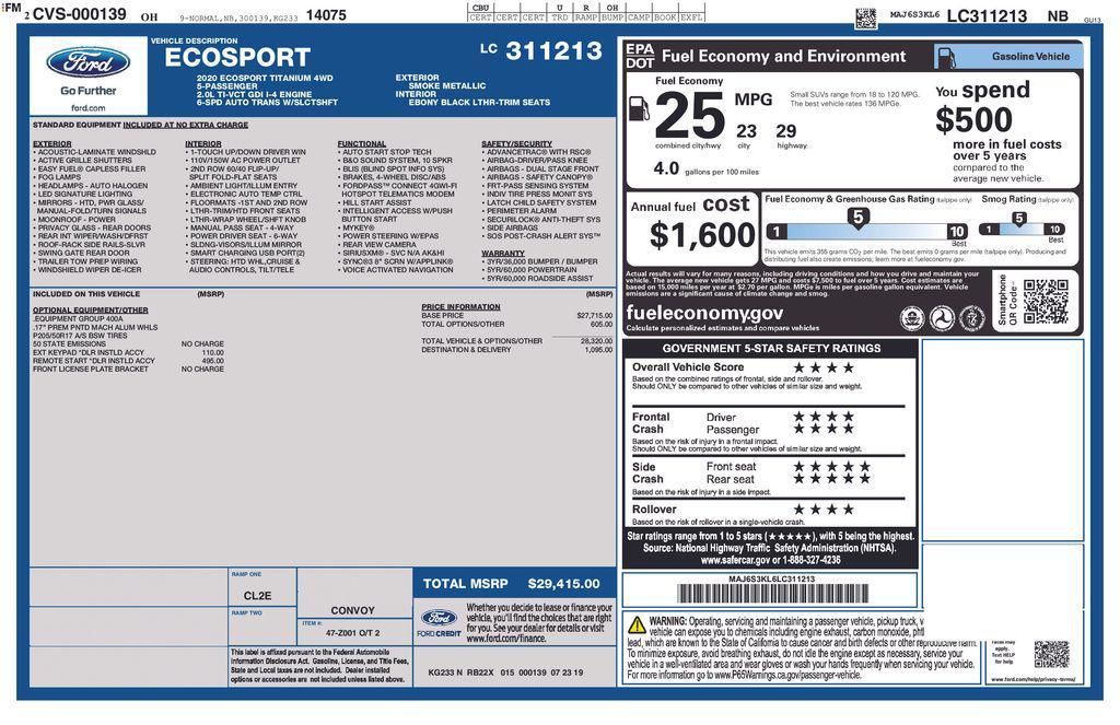 used 2020 Ford EcoSport car, priced at $16,573