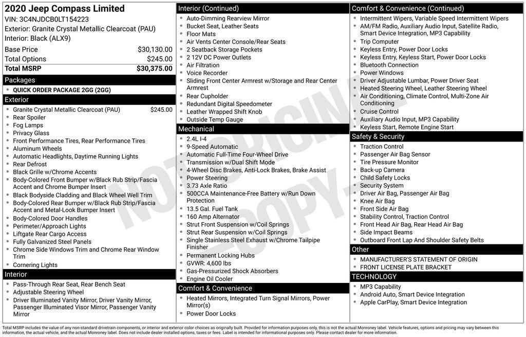 used 2020 Jeep Compass car, priced at $16,753