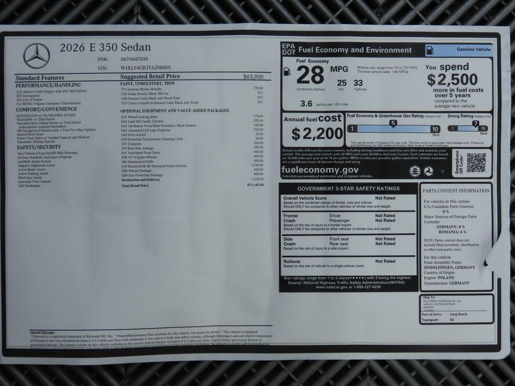 new 2026 Mercedes-Benz E-Class car, priced at $71,145