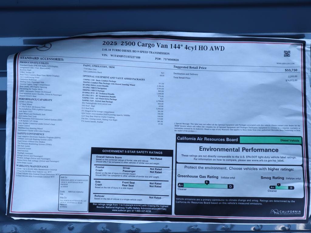 new 2025 Mercedes-Benz Sprinter 2500 car, priced at $76,972