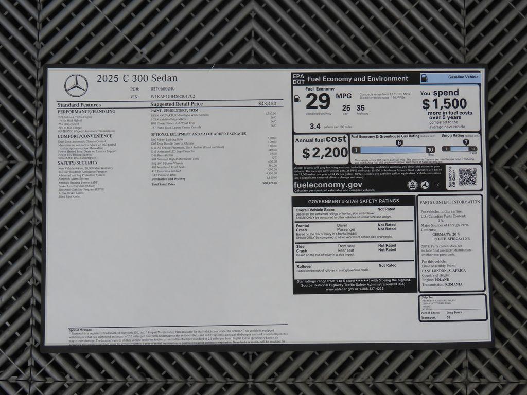 new 2025 Mercedes-Benz C-Class car, priced at $58,325