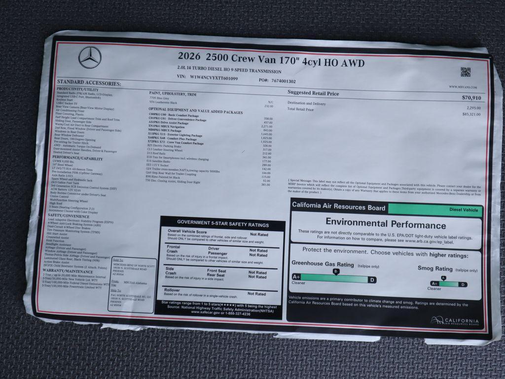 new 2026 Mercedes-Benz Sprinter 2500 car, priced at $85,321