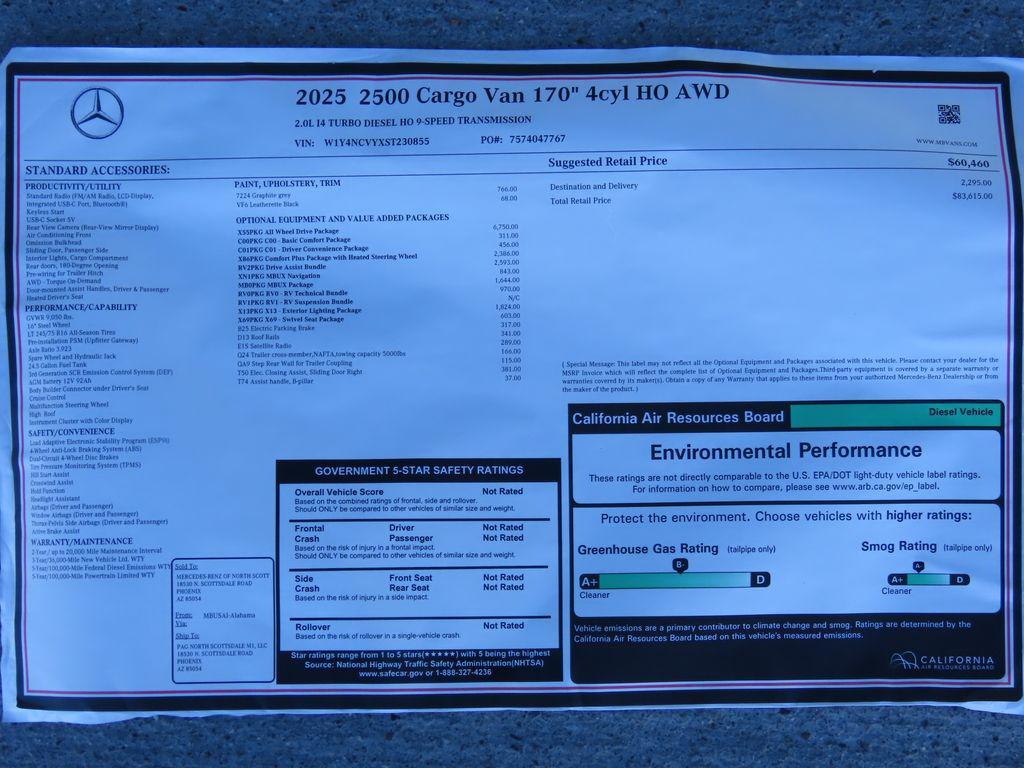 new 2025 Mercedes-Benz Sprinter 2500 car, priced at $83,615