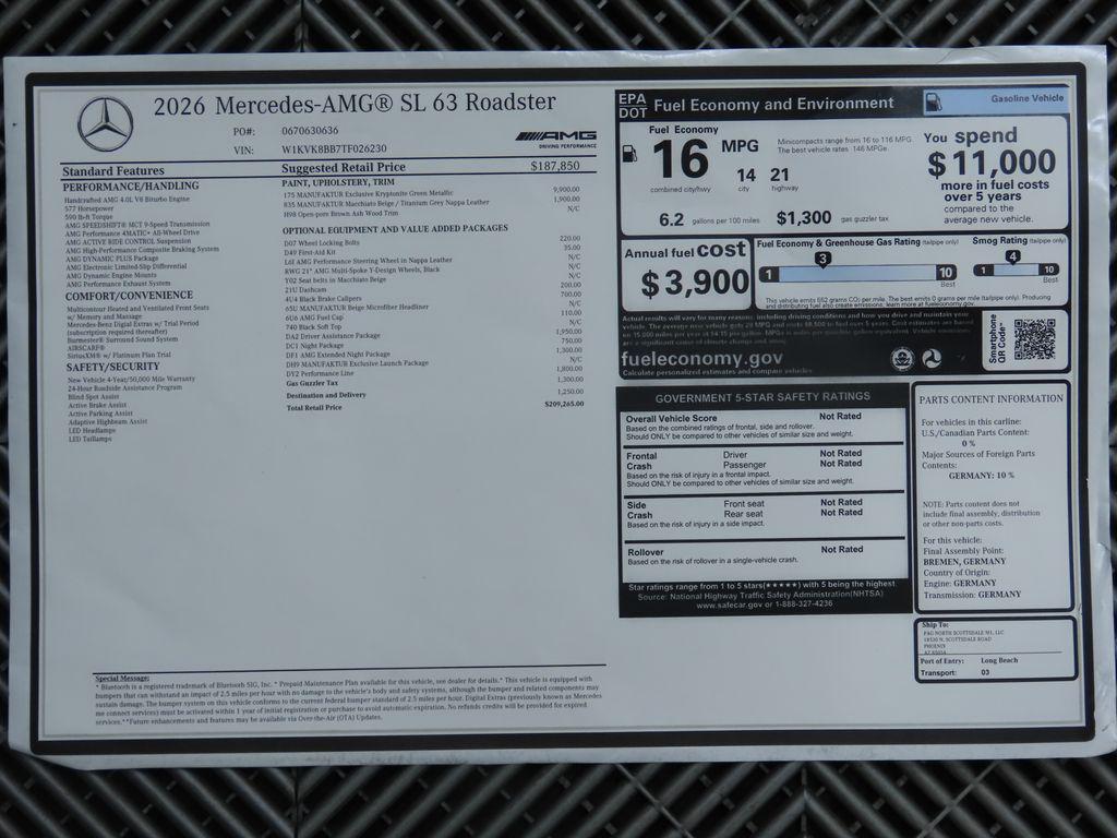 new 2026 Mercedes-Benz AMG SL 63 car, priced at $209,265