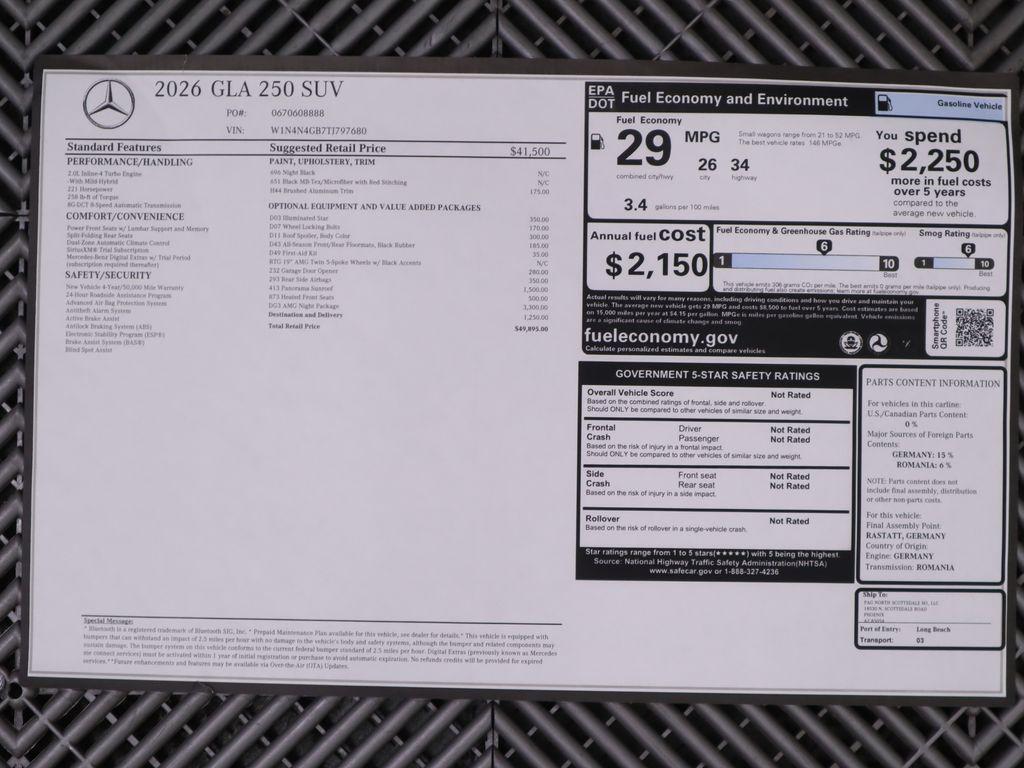 new 2026 Mercedes-Benz GLA 250 car, priced at $49,895