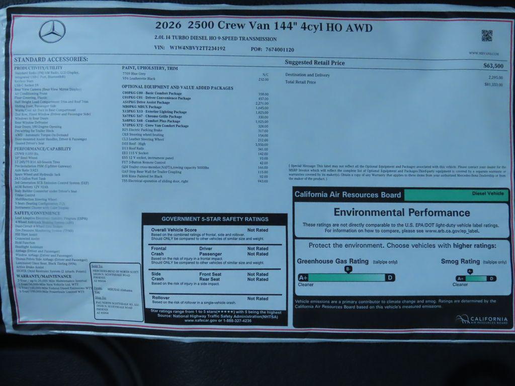 new 2026 Mercedes-Benz Sprinter 2500 car, priced at $81,333