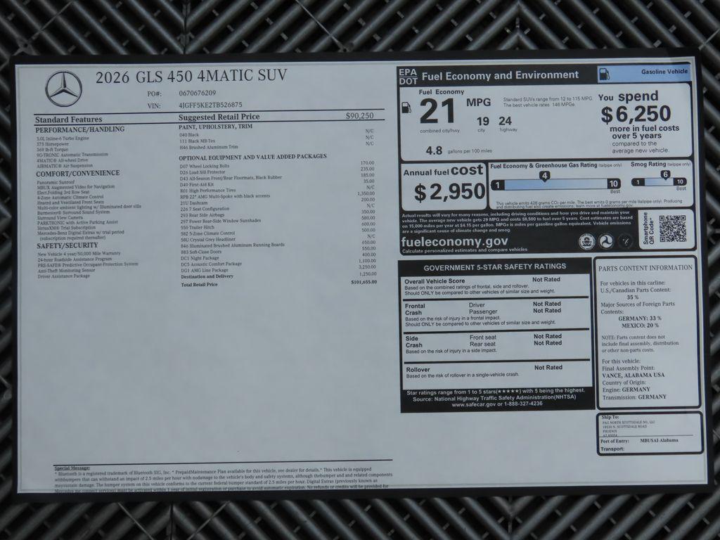 new 2026 Mercedes-Benz GLS 450 car, priced at $101,655