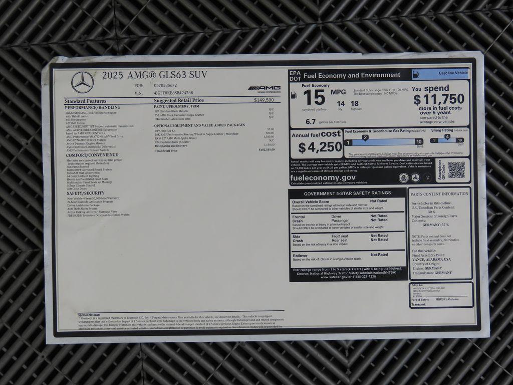 new 2025 Mercedes-Benz AMG GLS 63 car, priced at $152,535