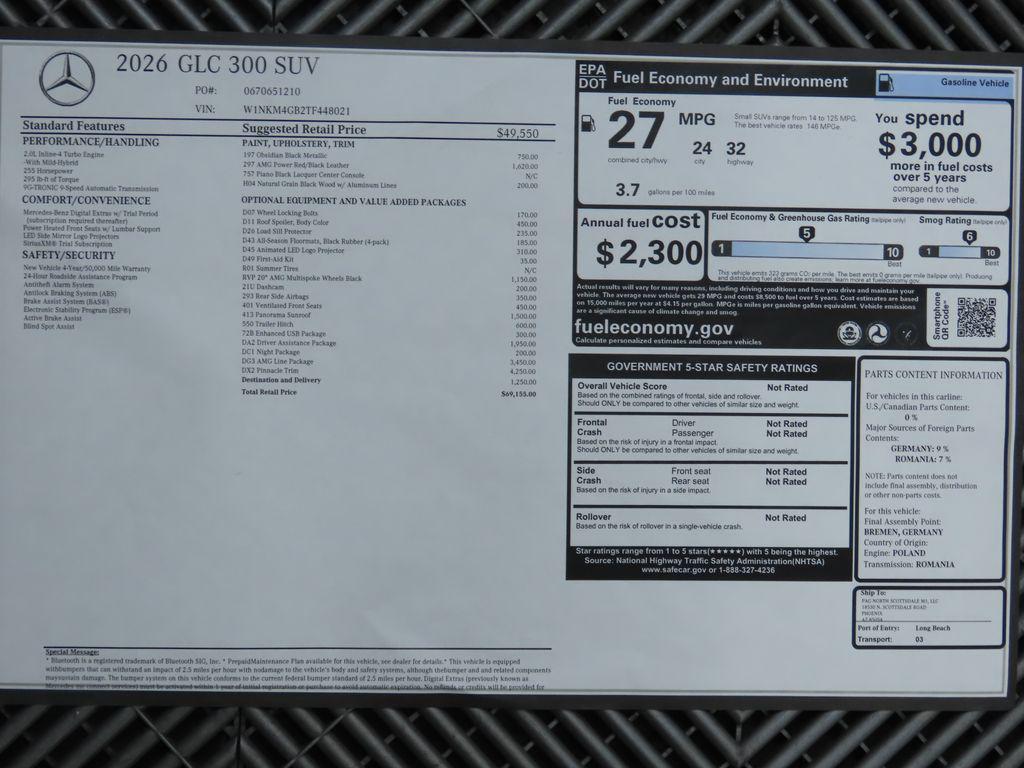 new 2026 Mercedes-Benz GLC 300 car, priced at $69,155