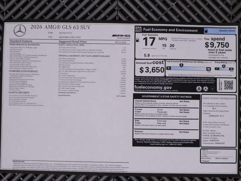 new 2026 Mercedes-Benz AMG GLS 63 car, priced at $171,105