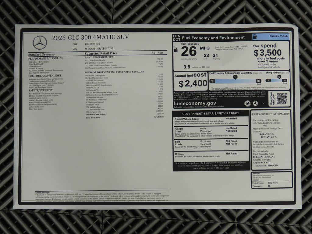 new 2026 Mercedes-Benz GLC 300 car, priced at $67,405