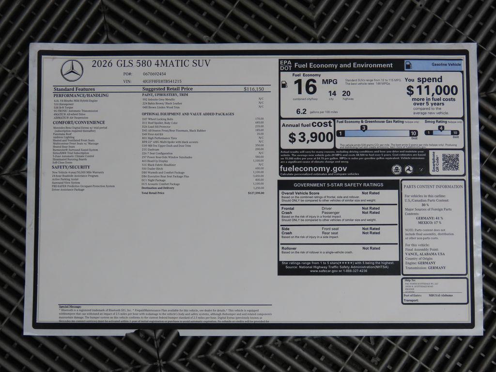 new 2026 Mercedes-Benz GLS 580 car, priced at $127,590