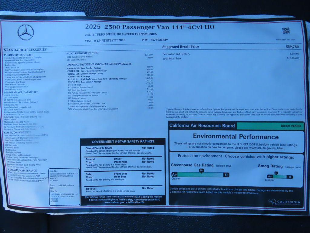 new 2025 Mercedes-Benz Sprinter 2500 car, priced at $76,316
