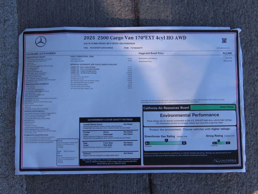 new 2025 Mercedes-Benz Sprinter 2500 car, priced at $78,470