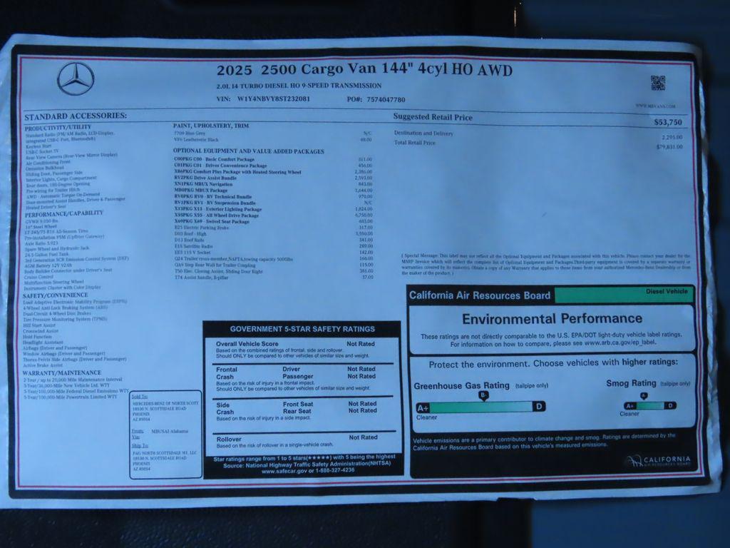 new 2025 Mercedes-Benz Sprinter 2500 car, priced at $79,831