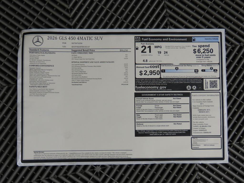 new 2026 Mercedes-Benz GLS 450 car, priced at $93,615