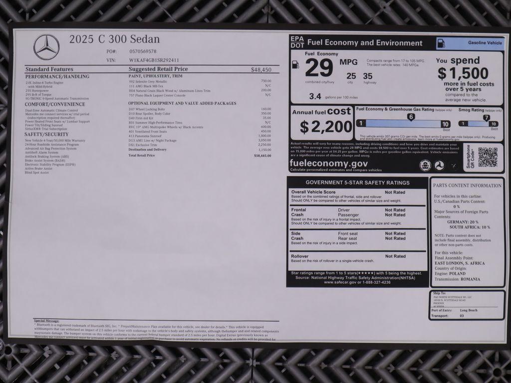 new 2025 Mercedes-Benz C-Class car, priced at $58,445