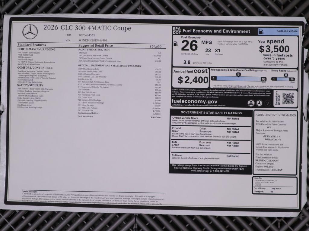 new 2026 Mercedes-Benz GLC 300 car, priced at $74,670