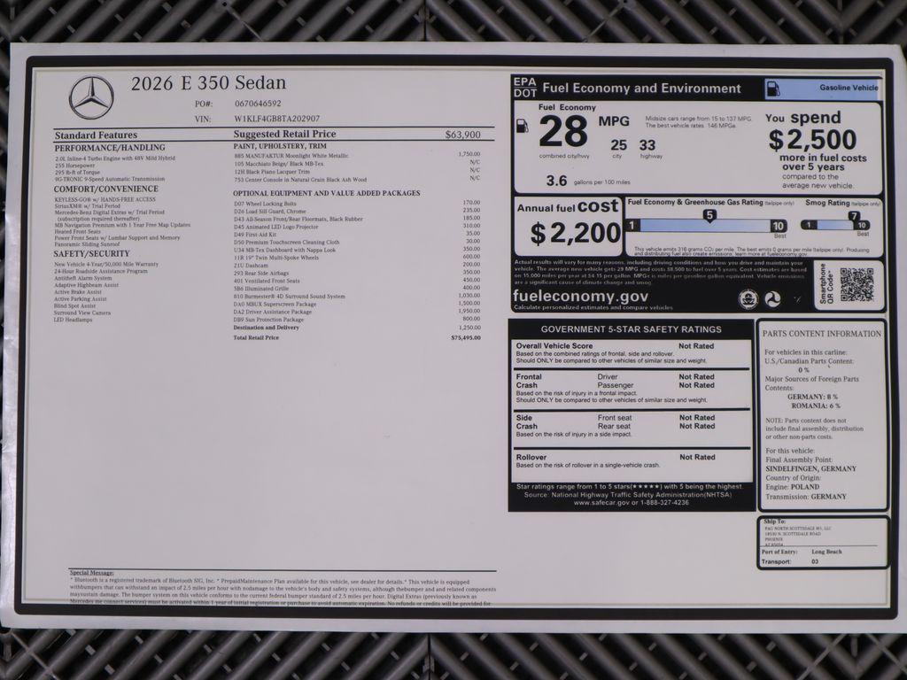 new 2026 Mercedes-Benz E-Class car, priced at $75,495