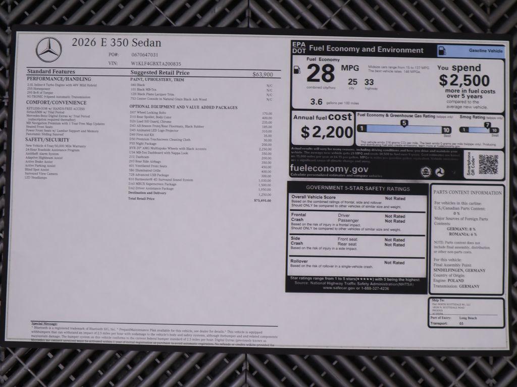 new 2026 Mercedes-Benz E-Class car, priced at $75,495