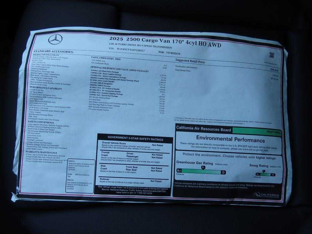 new 2025 Mercedes-Benz Sprinter 2500 car, priced at $82,294