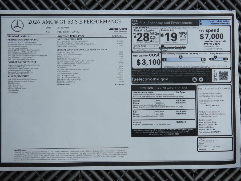 new 2026 Mercedes-Benz AMG GT 63 car, priced at $218,490