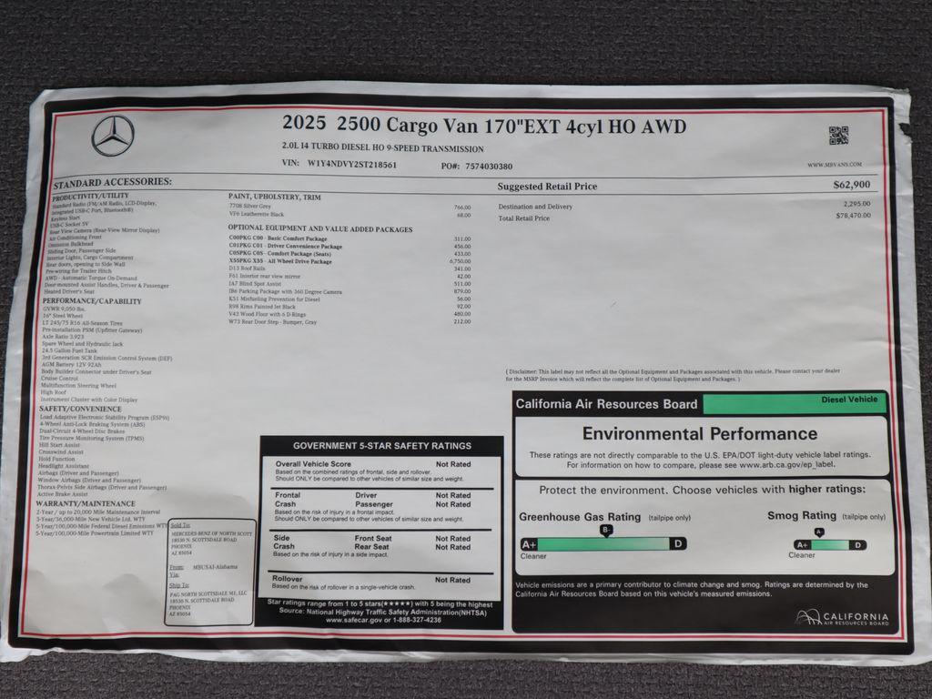new 2025 Mercedes-Benz Sprinter 2500 car, priced at $78,470