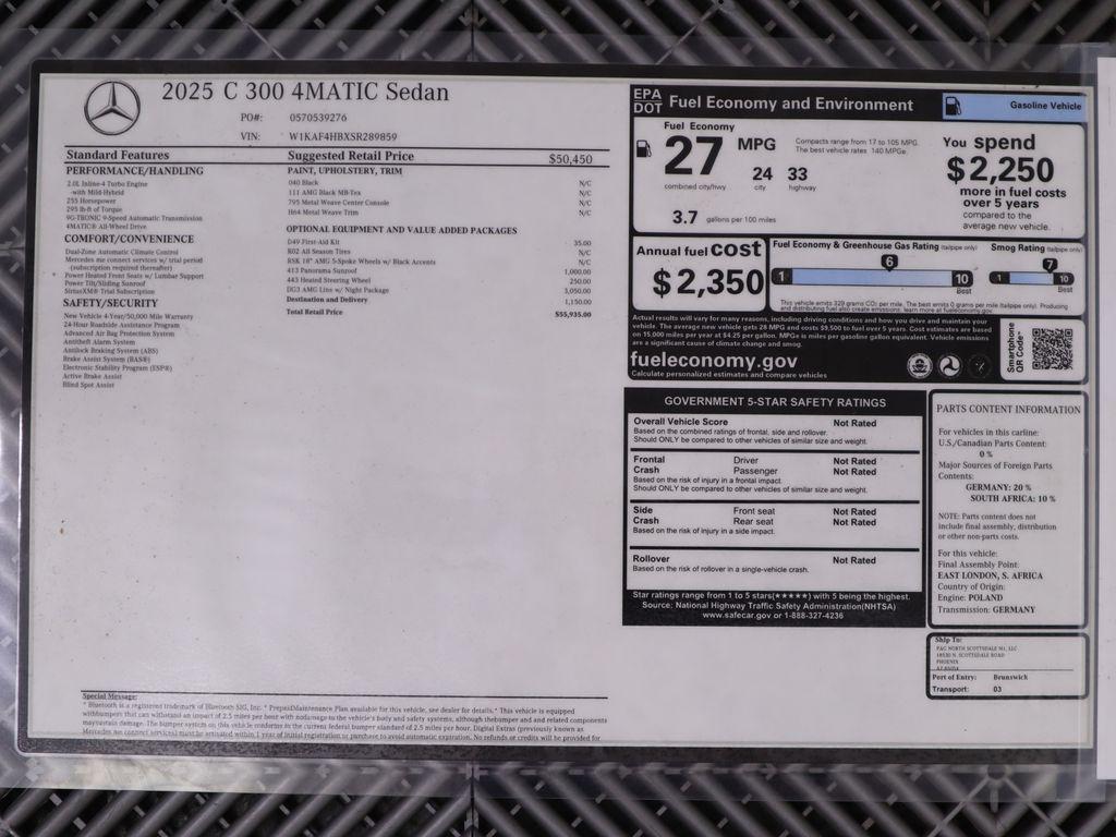 new 2025 Mercedes-Benz C-Class car, priced at $55,935