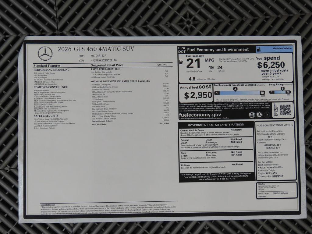 new 2026 Mercedes-Benz GLS 450 car, priced at $95,625