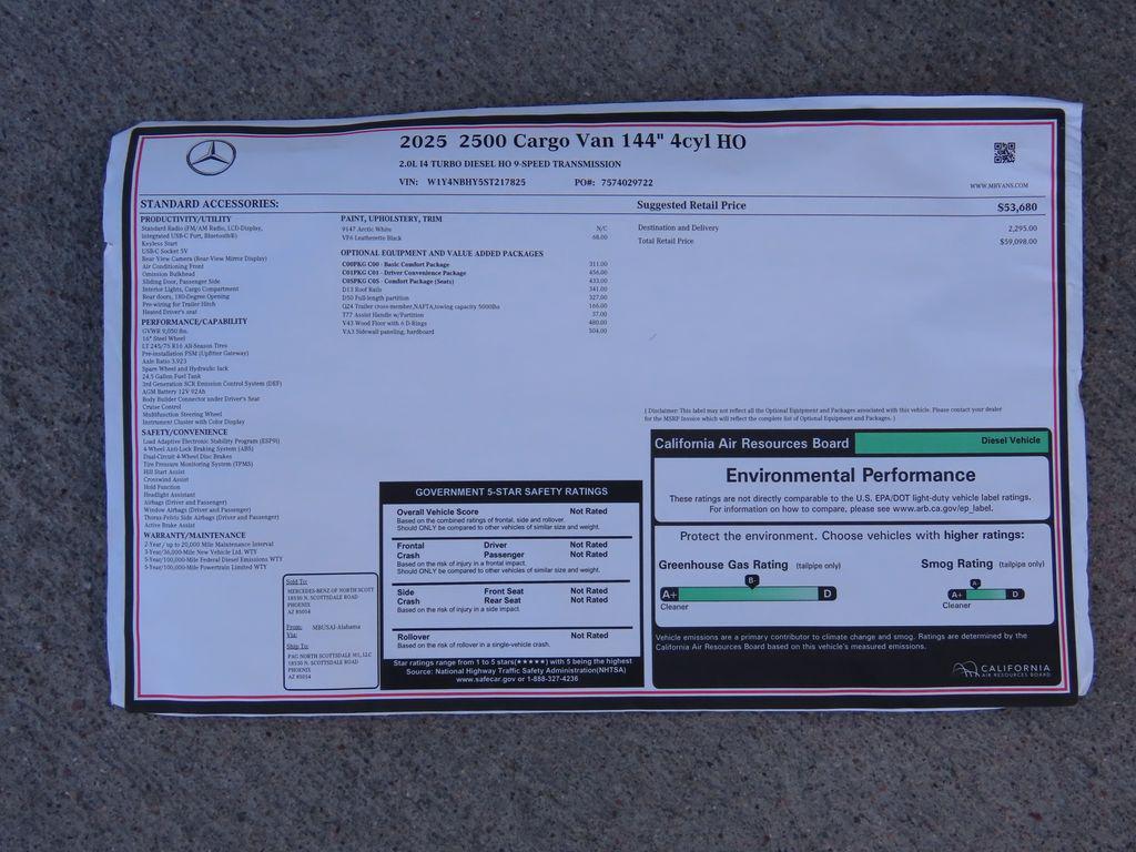 new 2025 Mercedes-Benz Sprinter 2500 car, priced at $59,098