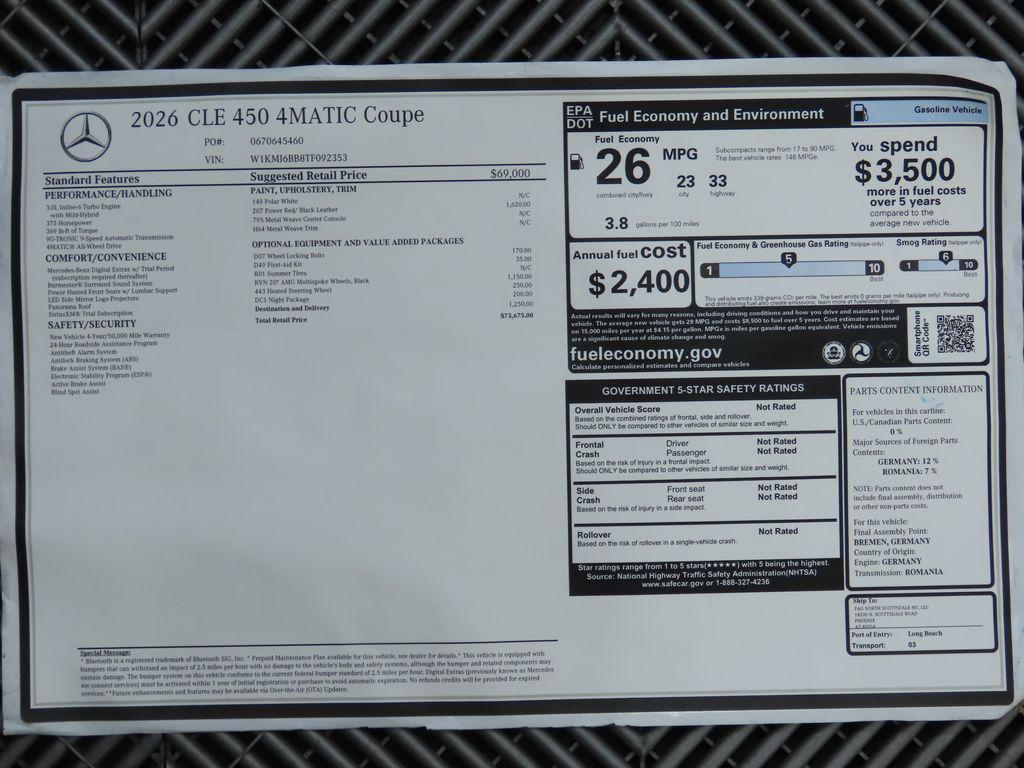 new 2026 Mercedes-Benz CLE 450 car, priced at $73,675