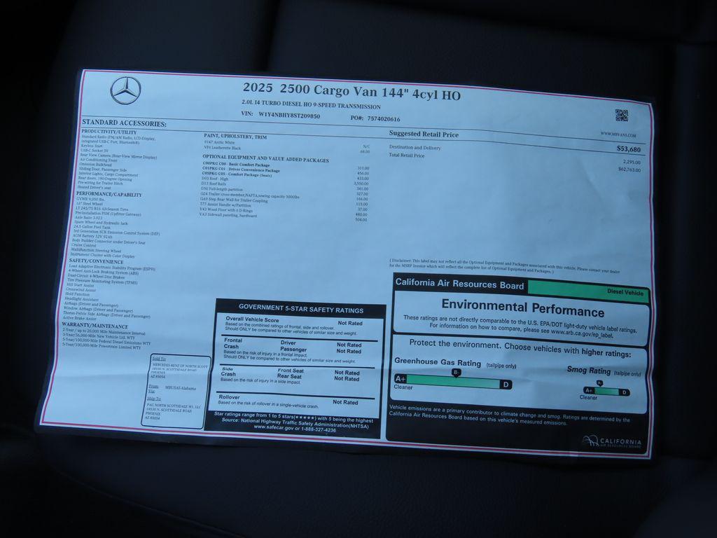 new 2025 Mercedes-Benz Sprinter 2500 car, priced at $62,763