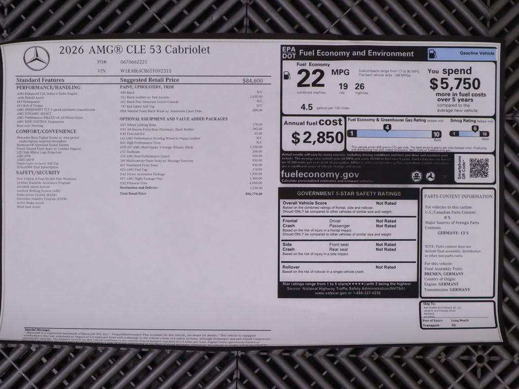 new 2026 Mercedes-Benz AMG CLE 53 car, priced at $96,770