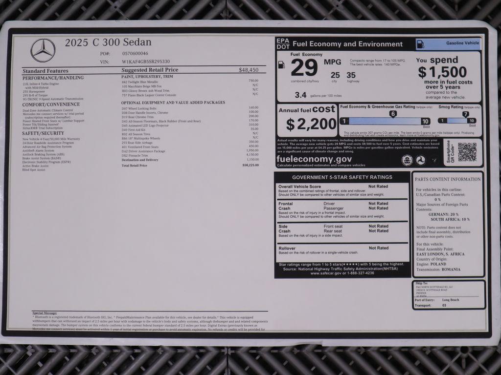 new 2025 Mercedes-Benz C-Class car, priced at $58,225