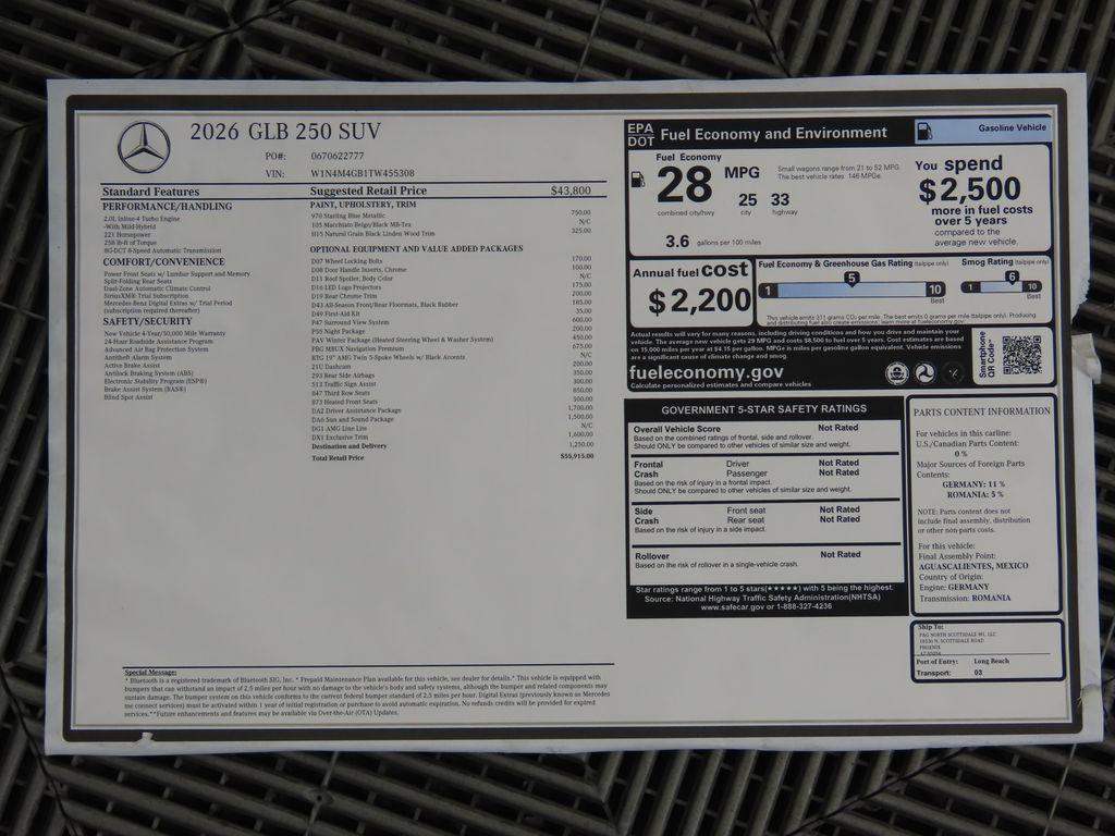 new 2026 Mercedes-Benz GLB 250 car, priced at $55,915