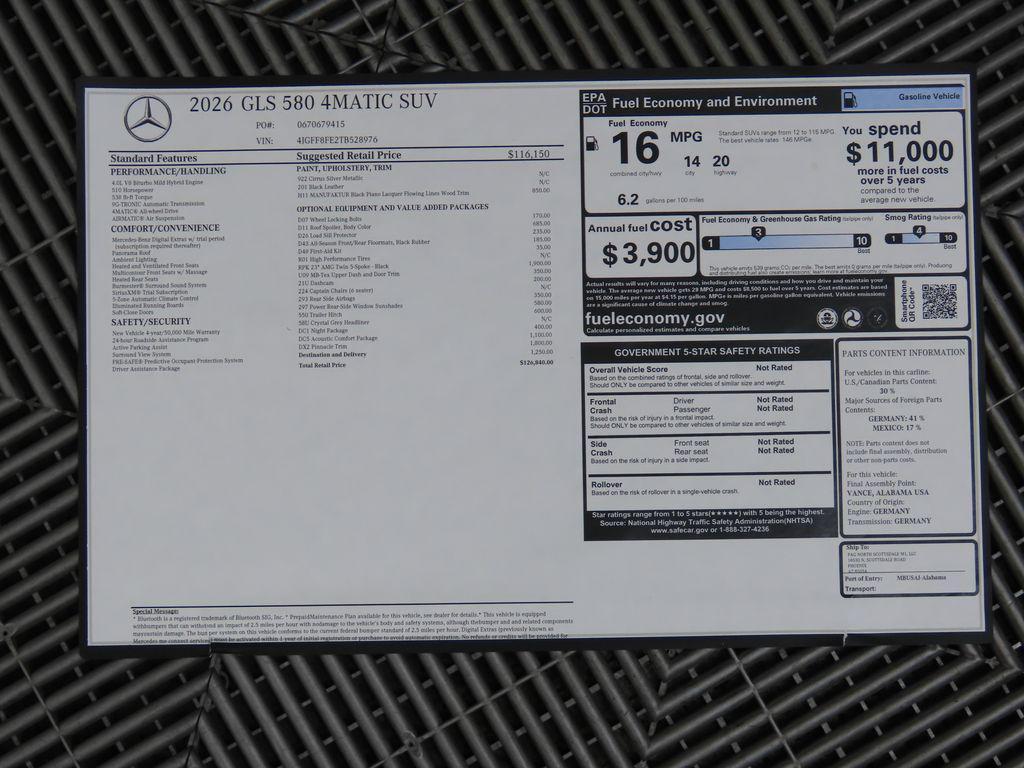 new 2026 Mercedes-Benz GLS 580 car, priced at $126,840