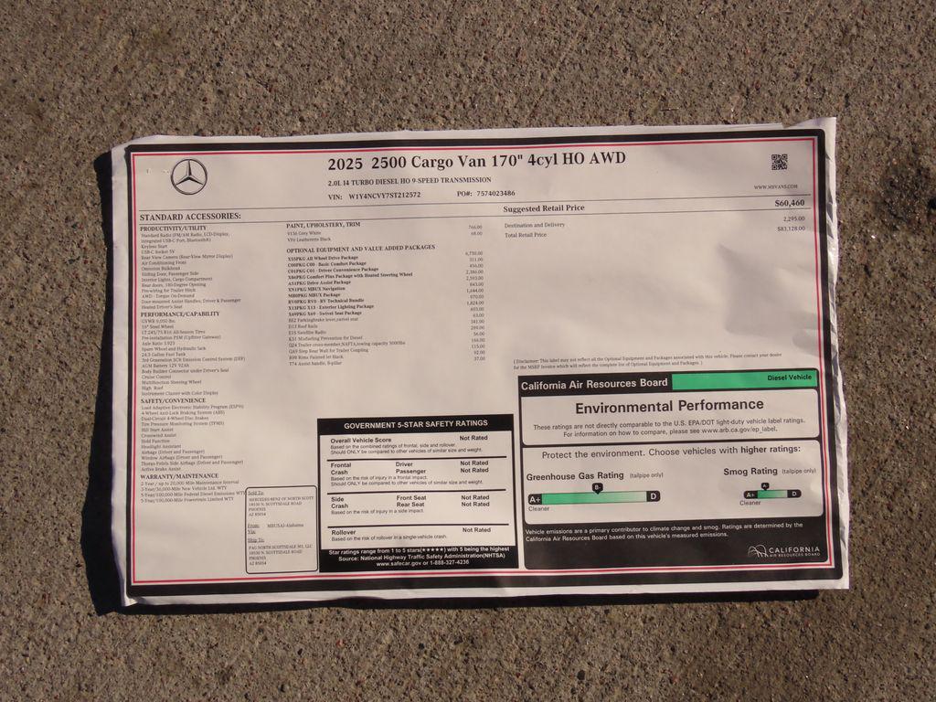 new 2025 Mercedes-Benz Sprinter 2500 car, priced at $83,128