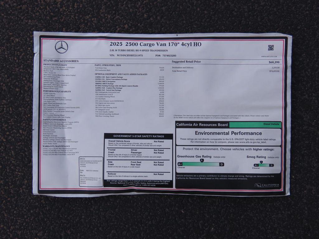 new 2025 Mercedes-Benz Sprinter 2500 car, priced at $83,128