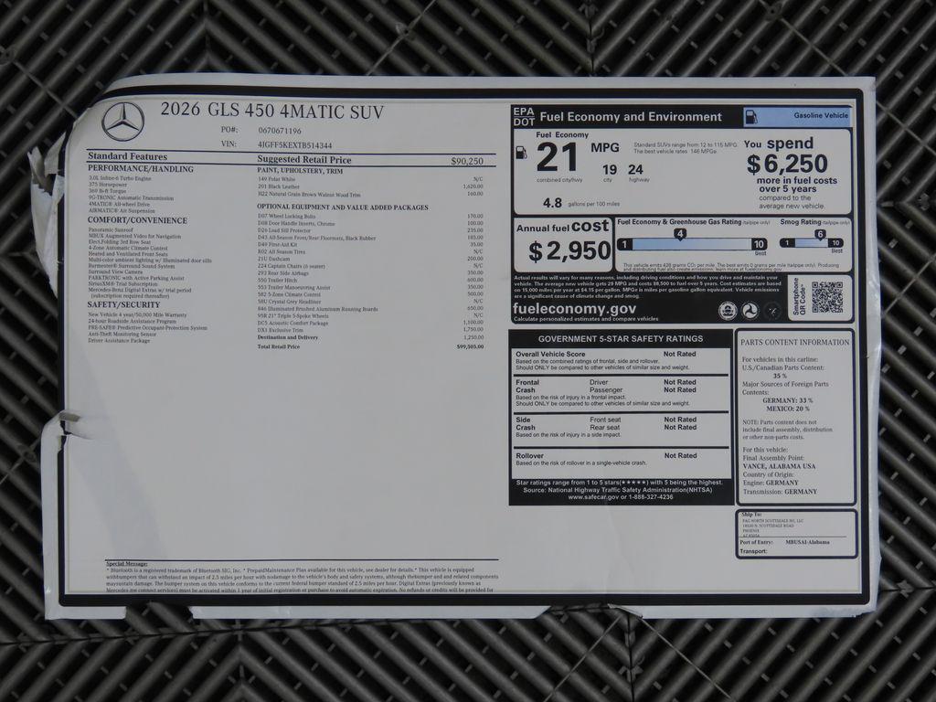 new 2026 Mercedes-Benz GLS 450 car, priced at $99,505
