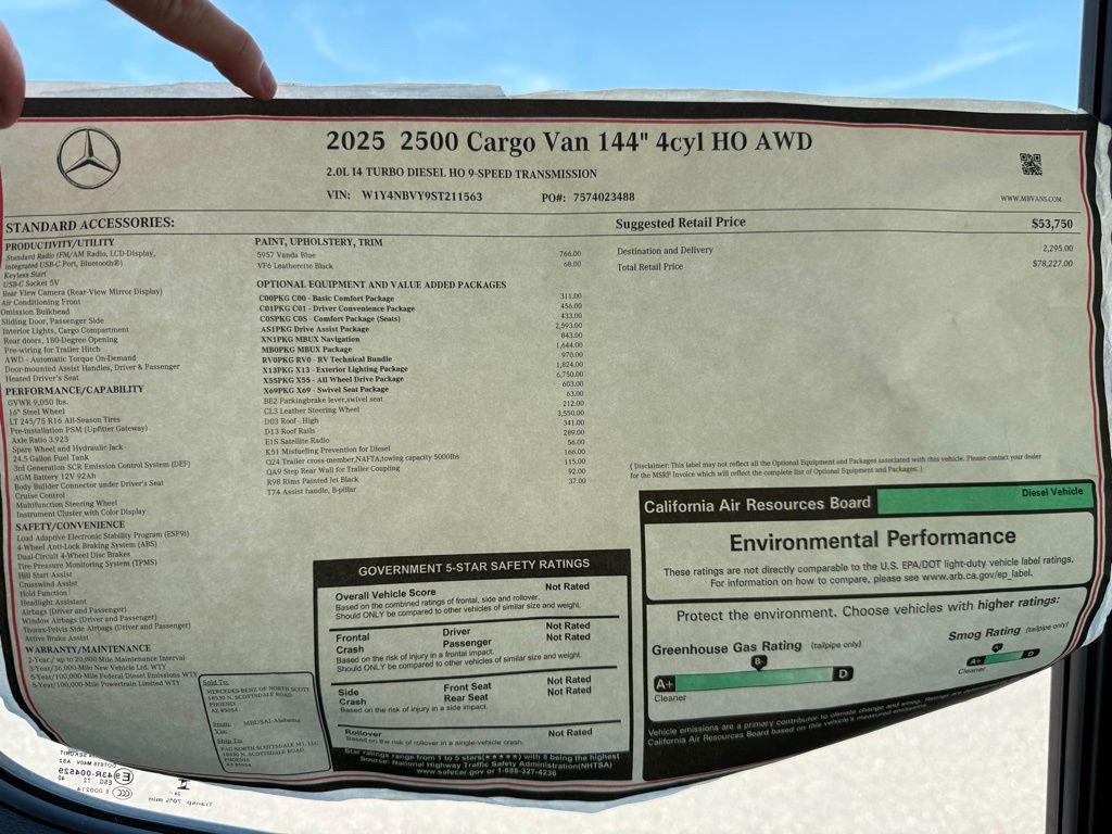 new 2025 Mercedes-Benz Sprinter 2500 car, priced at $121,000