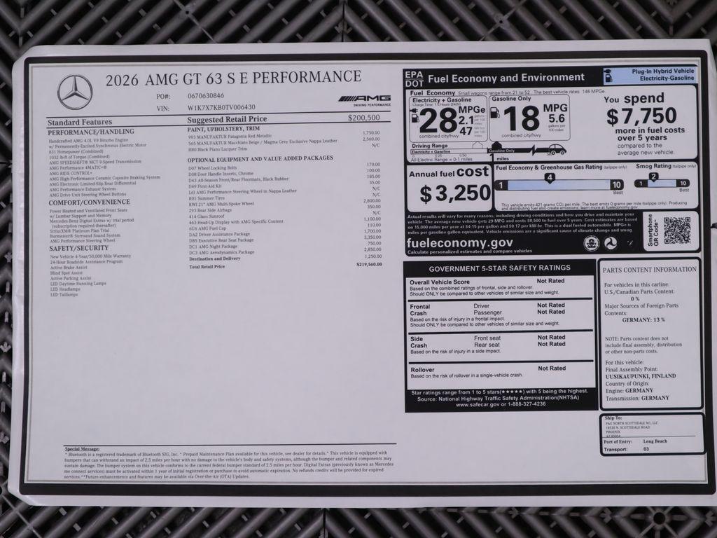 new 2026 Mercedes-Benz AMG GT 63 car, priced at $219,560