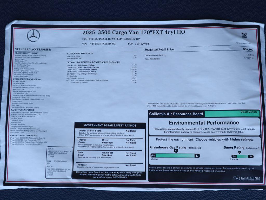 new 2025 Mercedes-Benz Sprinter 3500 car, priced at $72,239